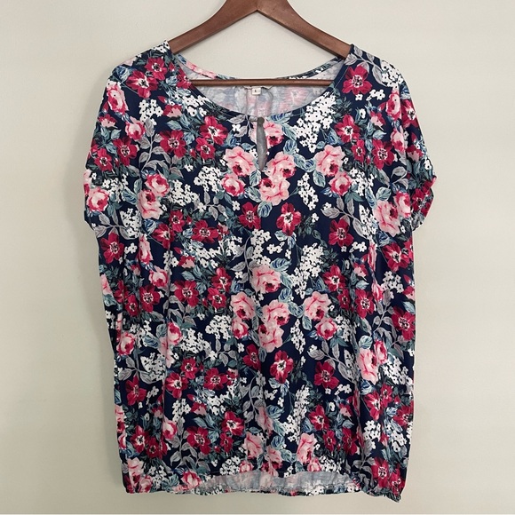 ZAVANNA Floral Women's Top Blue Red Pink White Spring Summer, Large - Picture 2 of 15